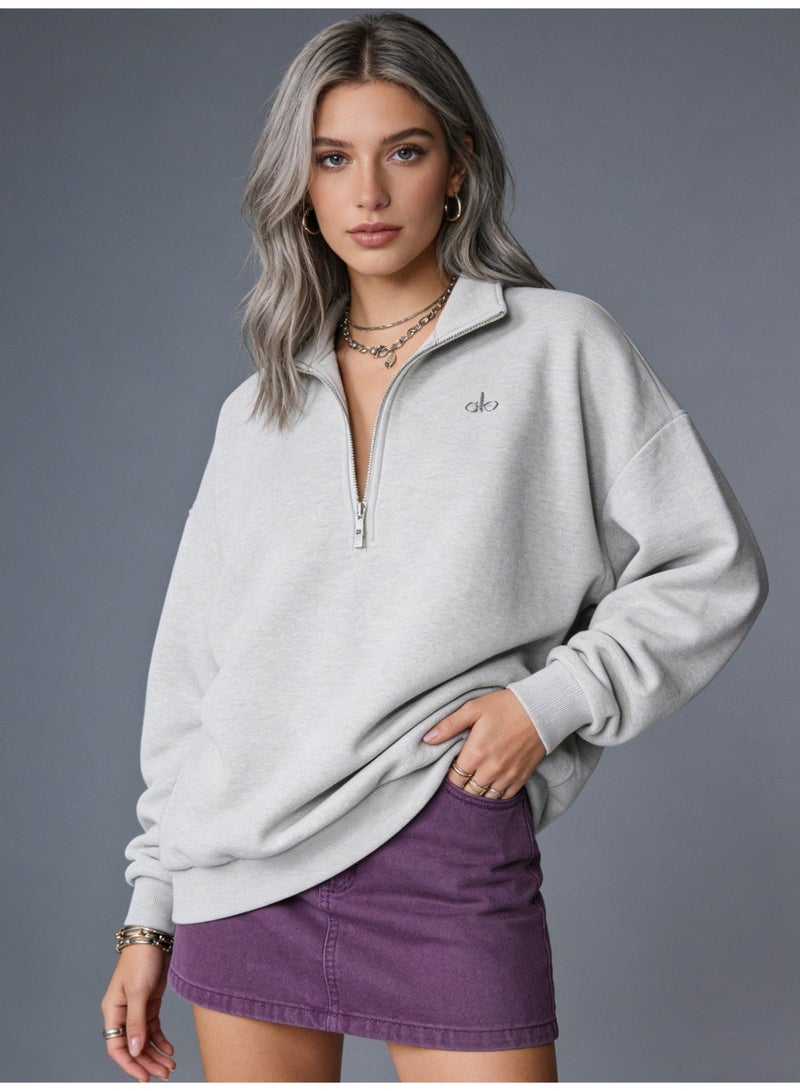 ALo728 Men's and women's half-zipper stand-up collar sweater loose casual couple pullover - Image 5
