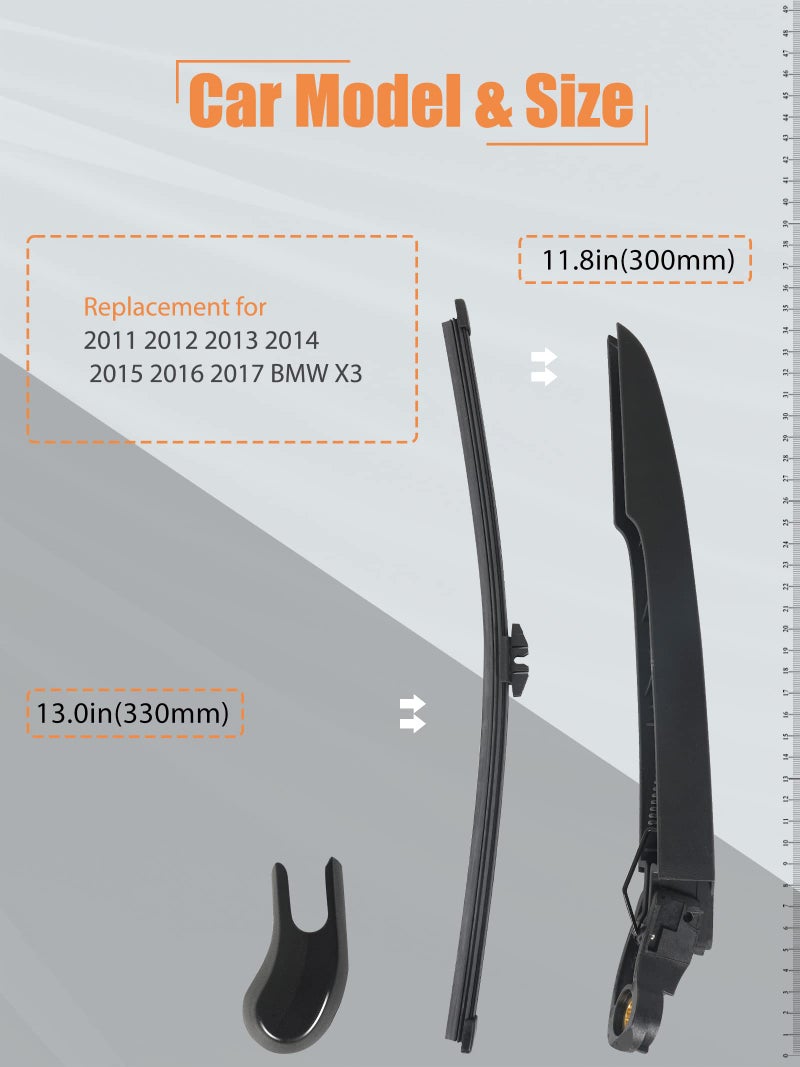 MIKKUPPA Rear Wiper Arm Blade Assembly, for 2011-2017 BMW X3 F25 - MIKKUPPA Back Windshield Wiper Replacement - All Season Natural Rubber Cleaning Window - Image 2