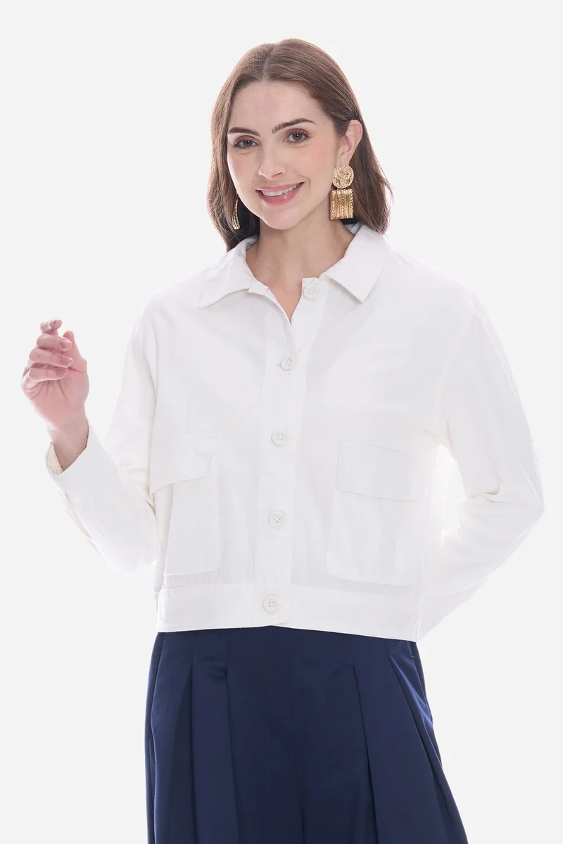 فيرجيو Solid Cotton Utility Shacket for Women