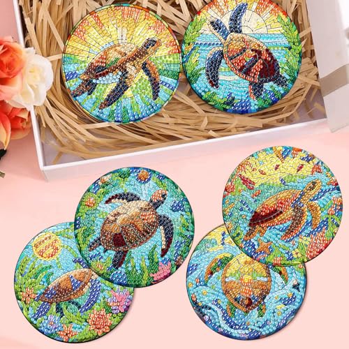 croshom 8 Pieces Diamond Art Painting Coasters Kit, Sea Turtle Diamond Art Coaster, DIY Diamonds Craft Kits for Adults and Beginners (Turtle Style) - Image 5