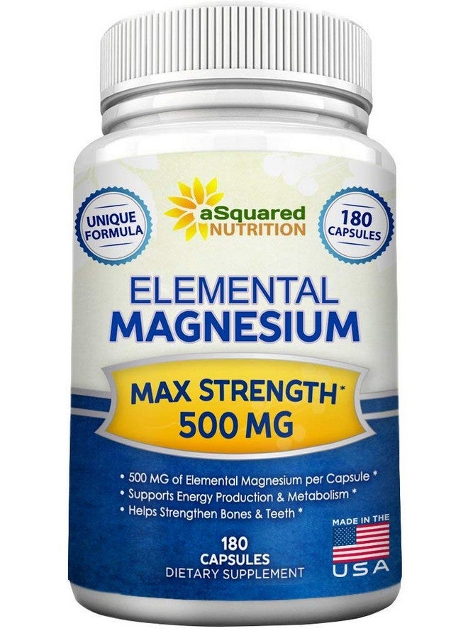 aSquared Nutrition Elemental Magnesium Supplement 180 Veggie Capsules Max Strength Magnesium Citrate & Oxide 500 Mg Formula Mag Tablet Pills For Sleep & Vitamin Deficiency Natural Calm Complex For Women & Men - Image 1