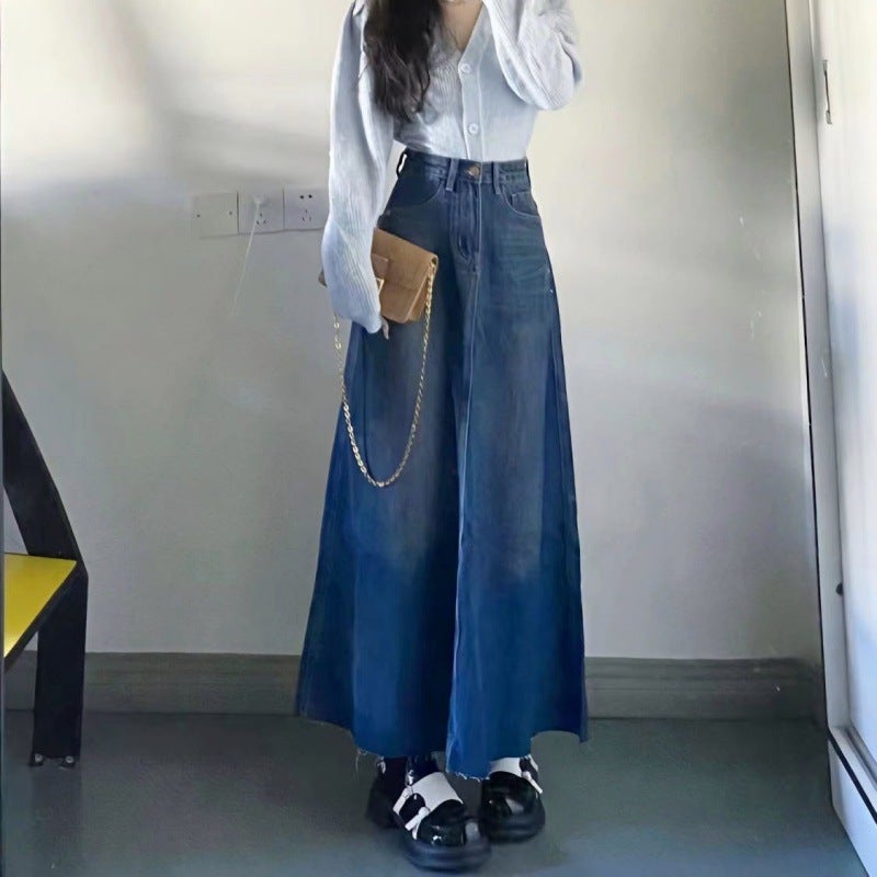 Gothic Cool Sister ~ Tall Retro Denim Skirt Women'S Niche A- Line Long Skirt Loose Mid-Length Skirt - Image 1