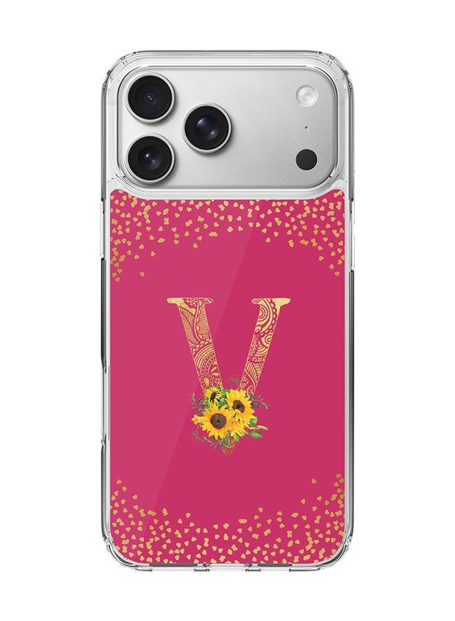 Stylizedd Classic Clear MagSafe Case for iPhone 17 Pro Max , Hybrid Soft Case Flexible Edges Anti Drop TPU PC Gel Thin Transparent Cover [ Designed for iPhone 17 Pro Max ] - Custom Monogram Initial Letter Floral Pattern Alphabet - V ( Deep Pink Rose )