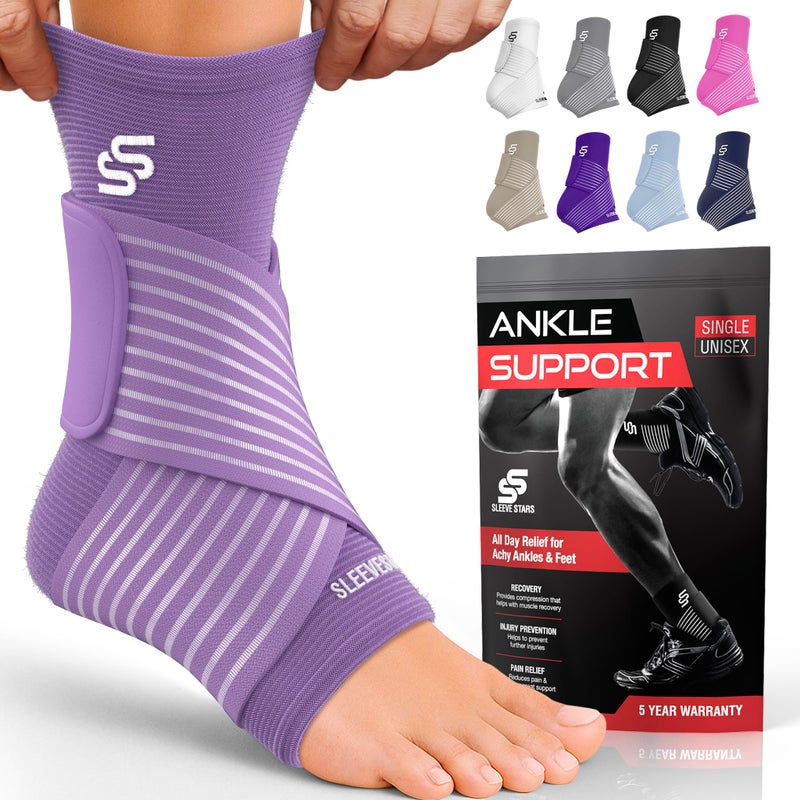 SS SLEEVE STARS Sleeve Stars Ankle Brace for Women Men Ankle Wrap for Sprain Compression Sleeve for Plantar Fasciitis Relief Easy Customizable Support w Removable Strap SingleM1012Light Purple 
