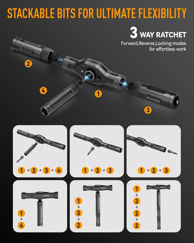 DISEN 43 in 1 Ratcheting Screwdriver Set with 58-Tooth Handle & Magnetic Pickup, 40 S2 Steel Bits Long/Short, Professional Repair Kit for Electronics, Computer, Furniture,Bike, Ideal Gift for Men - Image 3