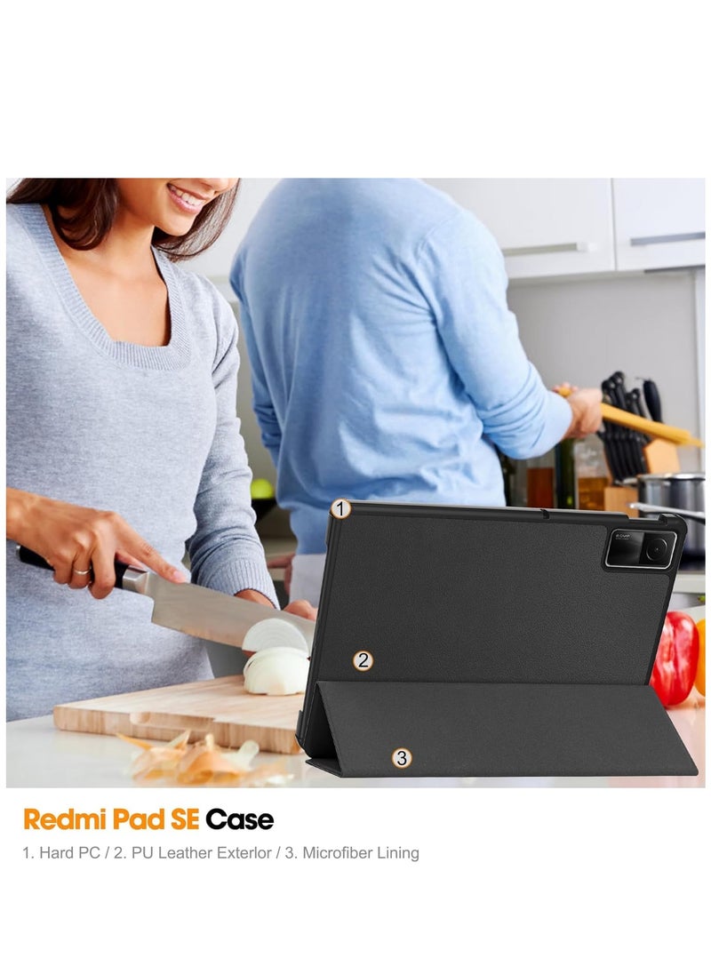 Generic - Case for Xiaomi Redmi Pad SE 11 Inch Released 2023 Tri Fold Slim Lightweight Hard Shell Smart Protective Cover with Multi-Angle Stand For Redmi Pad SE (Black) - Image 1
