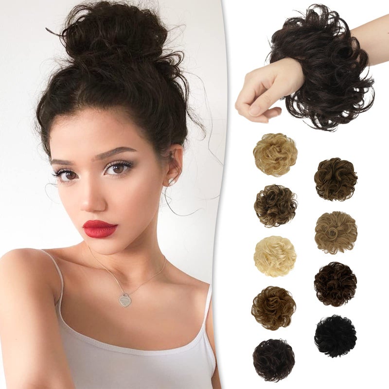 RUWISS Messy Bun Hair Piece Human Hair Messy Rose Bun Hair Buns Hair Piece for Women Real Hair Scrunchies Updo Hair Pieces Bun Extension Ponytail Messy Hair Bun Dark Brown