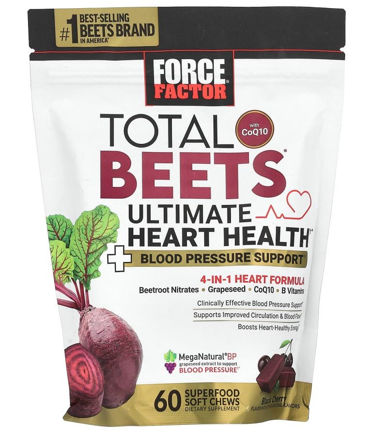 Force Factor Total Beets® With CoQ10 Ultimate Heart Health Black Cherry 60 Superfood Soft Chews