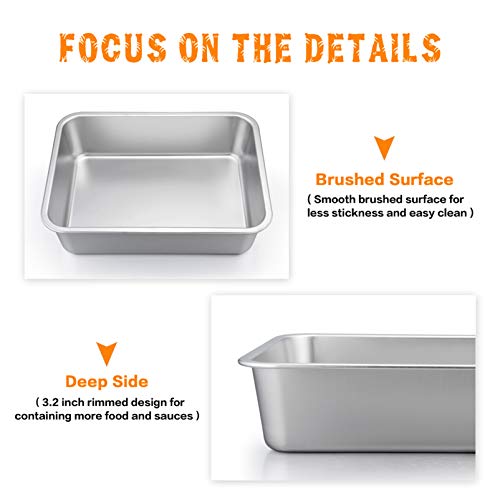 P&P CHEF Lasagna Pan, Rectangular Cake Pan Roaster Pasta Baking Cookie Sheet Pans Stainless Steel, Heavy Duty & Durable, Oven & Dishwasher Safe, 12.7" L x 3.2" H - Image 2