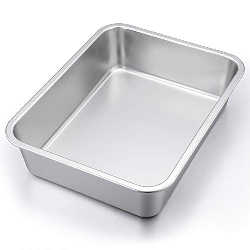 P&P CHEF Lasagna Pan, Rectangular Cake Pan Roaster Pasta Baking Cookie Sheet Pans Stainless Steel, Heavy Duty & Durable, Oven & Dishwasher Safe, 12.7" L x 3.2" H - Image 1