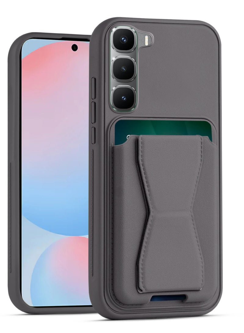 غطاء خلفي من الجلد مع محفظة بطاقات، جراب قابل للطي ومقاوم للصدمات متوافق مع هاتف Infinix Hot 60 (رمادي داكن)