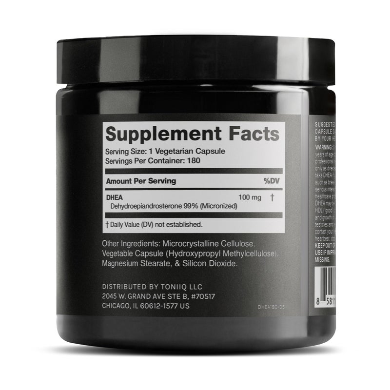 Toniiq Ultra High Strength DHEA 100mg Supplement for Men - 99%+ Highly Purified and Bioavailable Micronized DHEA Supplement for Women and Men - DHEA 100 mg - 180 Capsules - Image 2