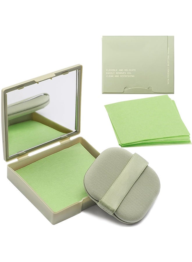 Novo Oil Blotting Sheets for Face with Mirror & Puff, 200 Sheets Oil Absorbing Sheets for Oily Skin, Natural Fiber Blotting Paper, Makeup Friendly Face Oil Control Sheets - Image 1