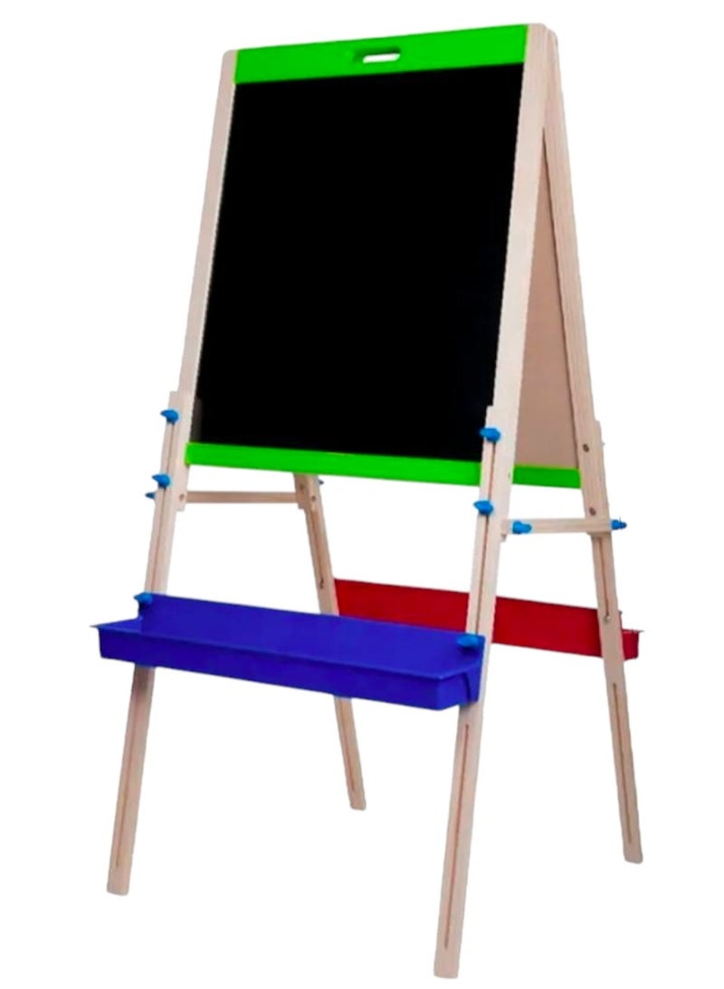 صندوق العاب لوح خشبي محمول متعدد الوظائف على الوجهين ولوح طباشير مع حامل رسم قابل لتعديل الارتفاع لتعليم الأطفال - Image 1