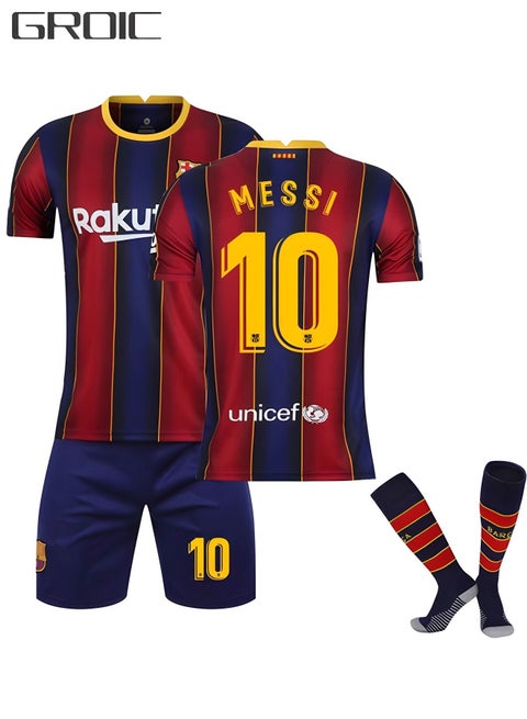 Messi Barcelona Jersey #10 Soccer T Shirt and Shorts,Football Jersey for Adults,Football Suits,Soccer Socks,Football Jersey Set