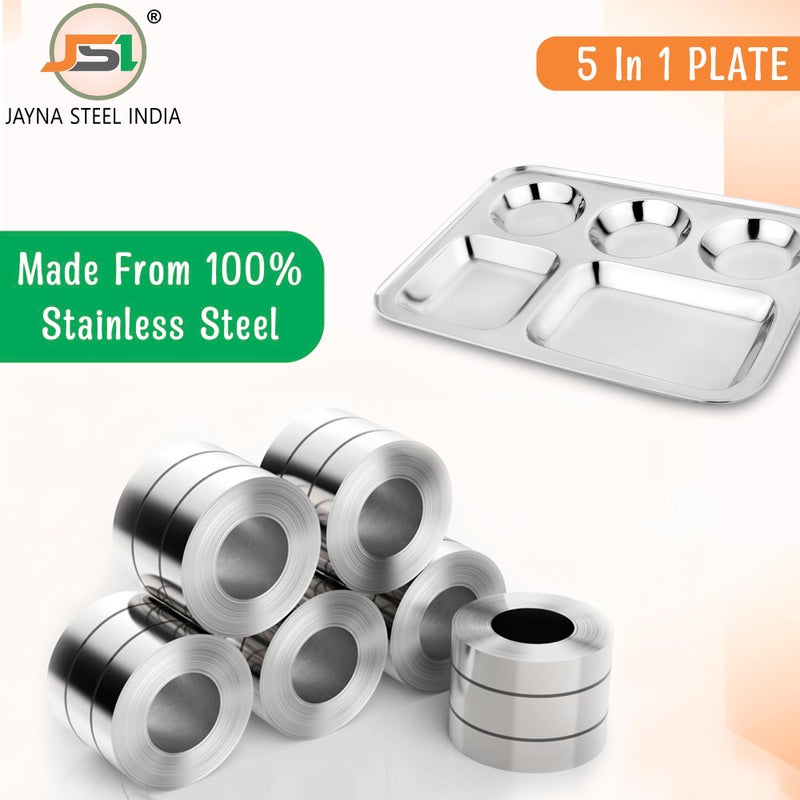 JSI طبق عشاء للأطفال من الفولاذ المقاوم للصدأ JSI | تصميم يونيكورن محفور بالليزر | مقاوم للكسر وسهل التنظيف | لامع ومقاوم للصدأ | فولاذ SS من الدرجة 304 5 في 1 مقسم (طقم من 2 قطعة، قطر - 35 سم) - Image 4