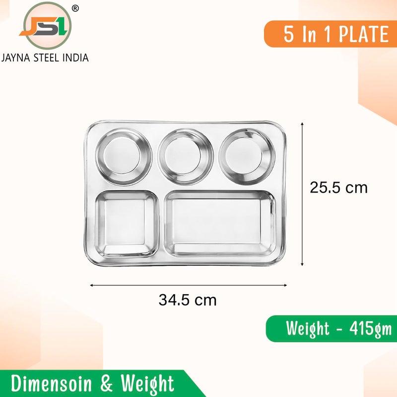JSI طبق عشاء للأطفال من الفولاذ المقاوم للصدأ JSI | تصميم يونيكورن محفور بالليزر | مقاوم للكسر وسهل التنظيف | لامع ومقاوم للصدأ | فولاذ SS من الدرجة 304 5 في 1 مقسم (طقم من 2 قطعة، قطر - 35 سم) - Image 3
