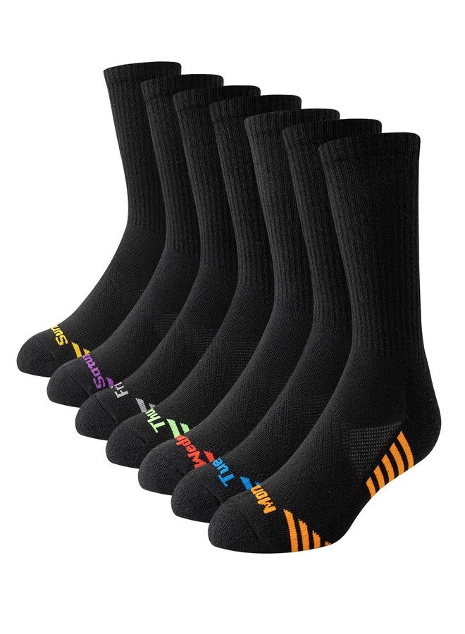 JOYNÉE 7 Pairs Men's Running Sports Week Socks Athletic Comfort Crew Socks,Black,Sock Size:10-13 - Image 1