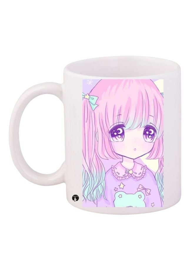 RYN Cartoon Printed Coffee Mug White/Pink/Blue 11ounce