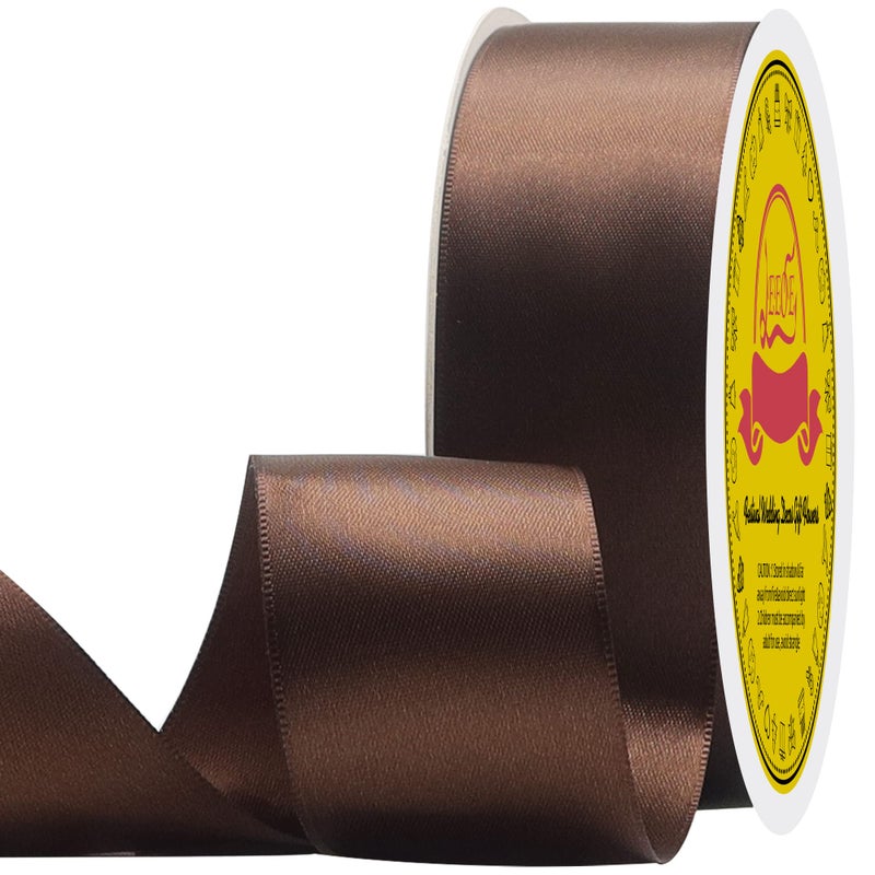 LEEQE Double Face Brown Satin Ribbon 112 inch X50 Yards Polyester Brown Ribbon for Gift Wrapping Very Suitable for Weddings Party Invitation Decorations and More