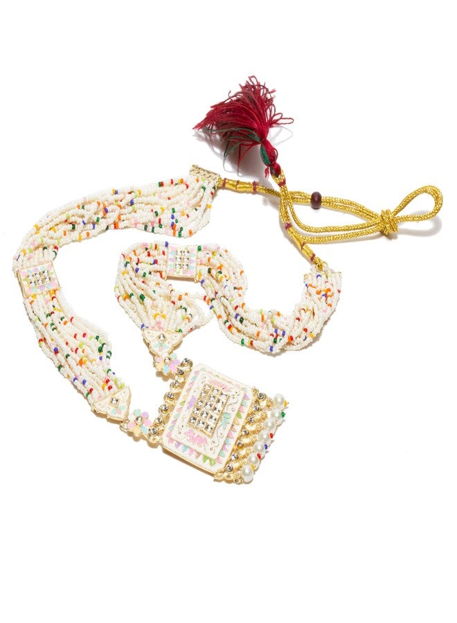 بينداني طقم مجوهرات بيندهاني الهندي على طراز بوليوود، مطلي بالذهب، يتألف من قلادة وأقراط طويلة من اللؤلؤ، بتصميم راني هار، للنساء - Image 2