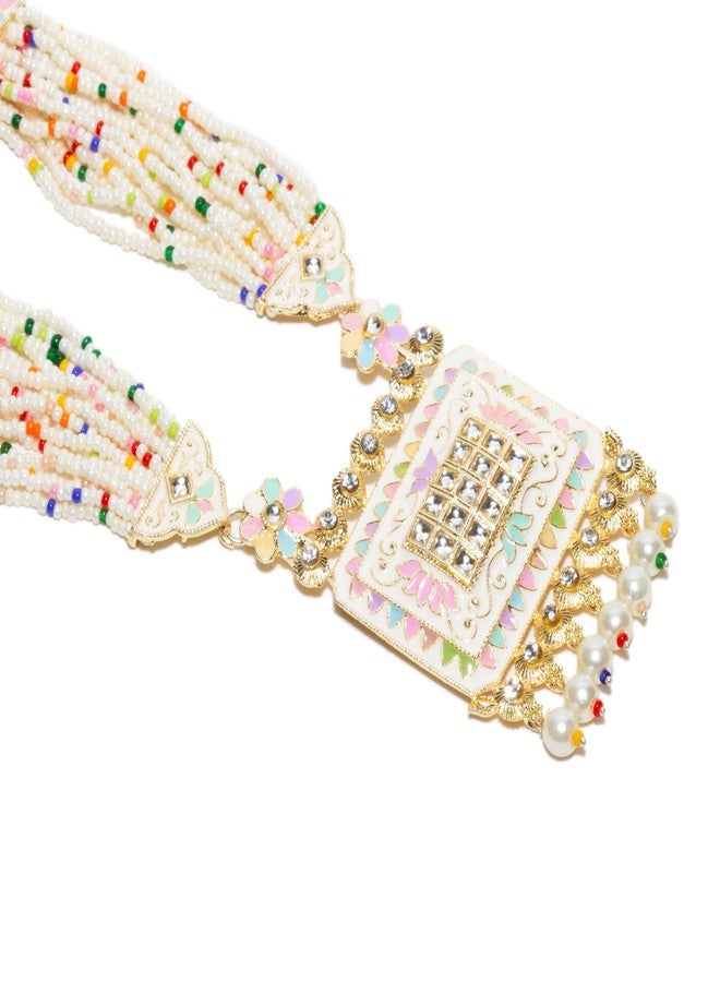 بينداني طقم مجوهرات بيندهاني الهندي على طراز بوليوود، مطلي بالذهب، يتألف من قلادة وأقراط طويلة من اللؤلؤ، بتصميم راني هار، للنساء - Image 5