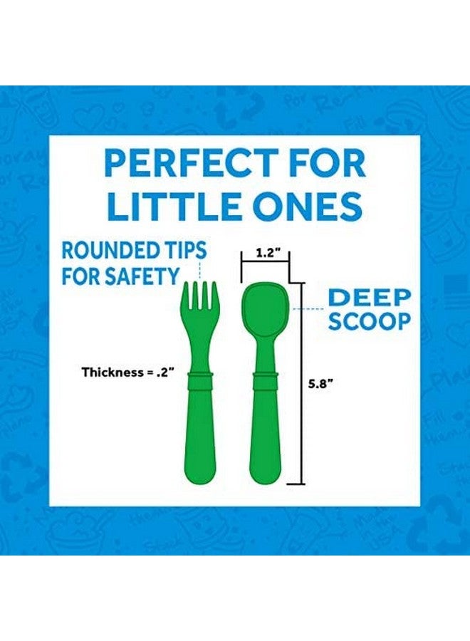 Re-Play Toddler Feeding Set includes 2 Divided Plates, Silicone Storage Lid, Utensils - Made in USA - 5 Pcs - Aqua - Image 4