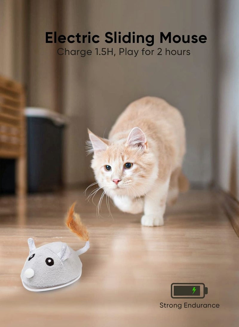 SYOSI Interactive Cat Toy, Toys for Indoor Cats Cat Feather Toys Automatic Cat Toy Cat Mouse Toy with Feather Tail Kitty Toys with USB Charging - Image 3