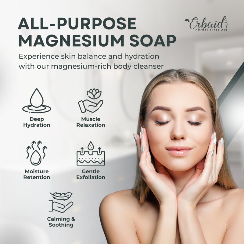 Erbaid Dead Sea Magnesium Soap Bar â€“ Deep Cleansing, Moisturizing Body Soap for Dry Itchy and All Skin Types â€“ Shower Soap Soothes Muscles and Joints â€“ All-Natural Exfoliating Face and Body Wash Made in USA - Image 2