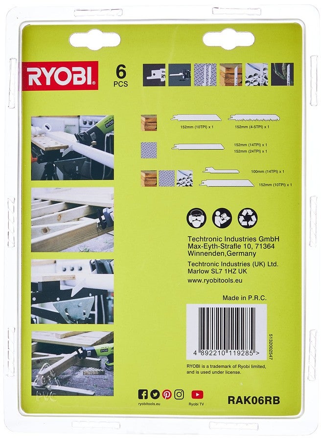 Ryobi RAK06RB Reciprocating Saw Blade Set, 6 Piece - Image 2