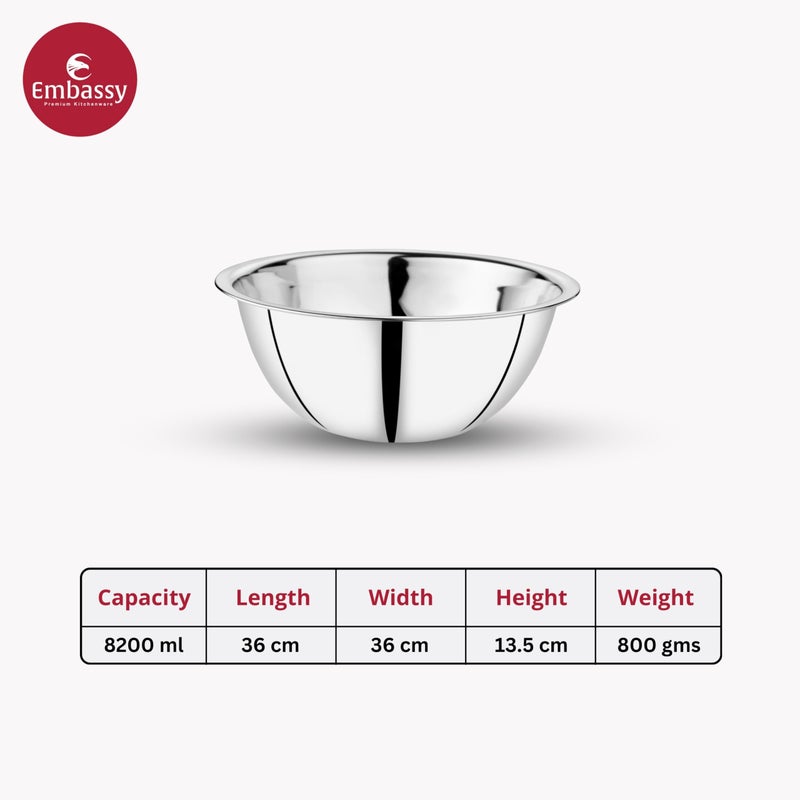EMBASSY Stainless Steel Pack of 2 Mixing Bowls for Kitchen | Size - 9 | Capacity - 8200 ml | Bowls for Baking, Mixing Atta, Storing and Serving | Ideal for Gifting - Image 2