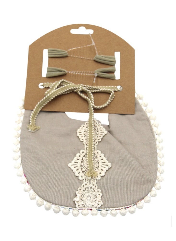 Bambimici - Bambimici -Angelica Baby Bib  and Headband - Floral Grey - Image 1