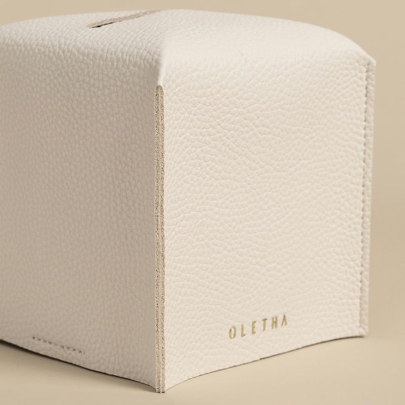 OLETHA Square Tissue Box Cover - Aesthetic Desk Decor for Room, Home & Office - Tissues Cube Boxes Holder - White - Image 4