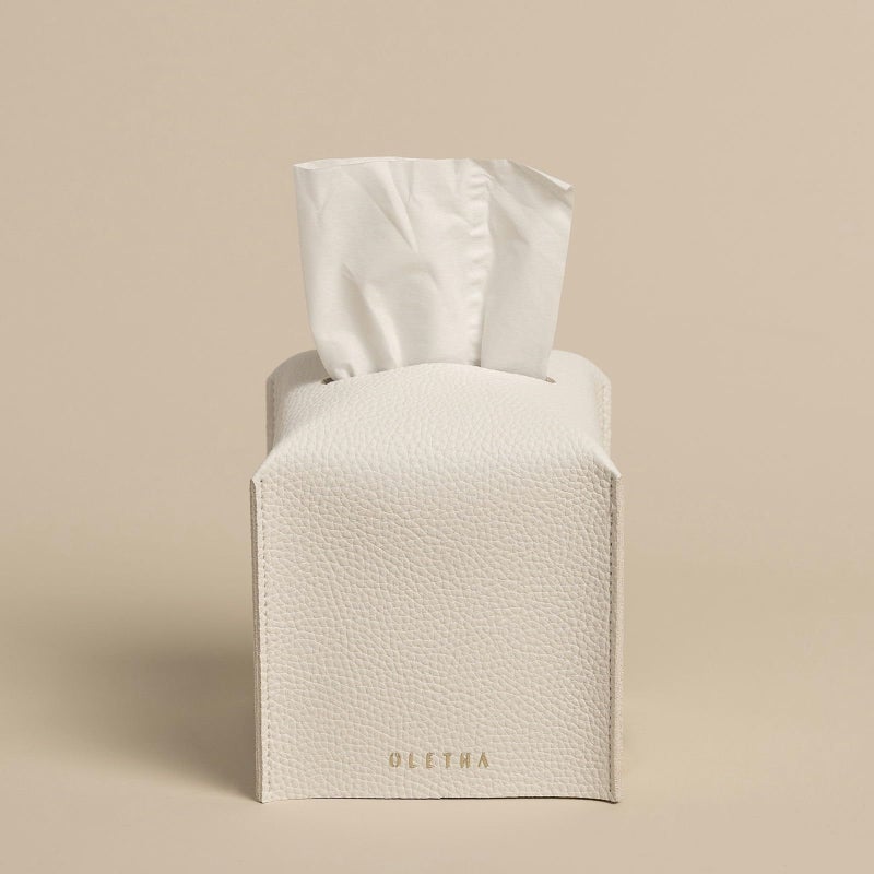 OLETHA Square Tissue Box Cover - Aesthetic Desk Decor for Room, Home & Office - Tissues Cube Boxes Holder - White - Image 5