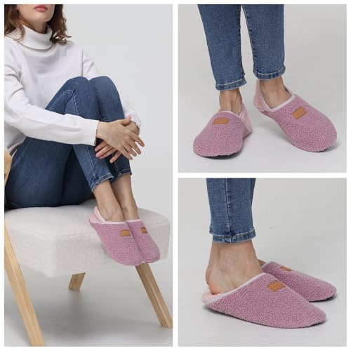 ANLUKE Slipper for Women Men Slipper Socks Fuzzy House Shoes Rubber Sole Slip On Soft-Lightweight Non Slip Indoor/Outdoor Pink - Image 2