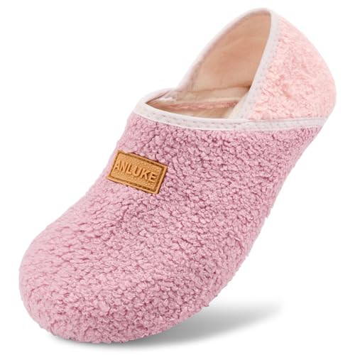 ANLUKE Slipper for Women Men Slipper Socks Fuzzy House Shoes Rubber Sole Slip On Soft-Lightweight Non Slip Indoor/Outdoor Pink - Image 3