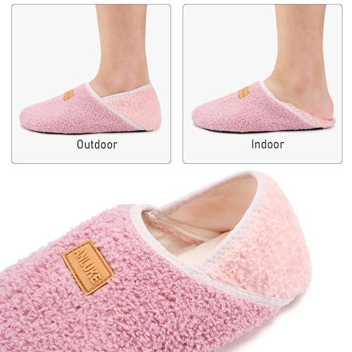ANLUKE Slipper for Women Men Slipper Socks Fuzzy House Shoes Rubber Sole Slip On Soft-Lightweight Non Slip Indoor/Outdoor Pink - Image 4