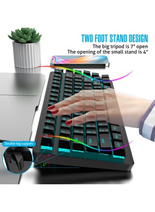 ROCK POW 70% Gaming Keyboard,Arabic English 82 Keys Mechanical Keyboard with Ice Blue Backlit 19 Modes,Volume Lighting Knob Wired Mini PBT Keycaps for PC Gaming and Working (Red Switch)Black - view 5