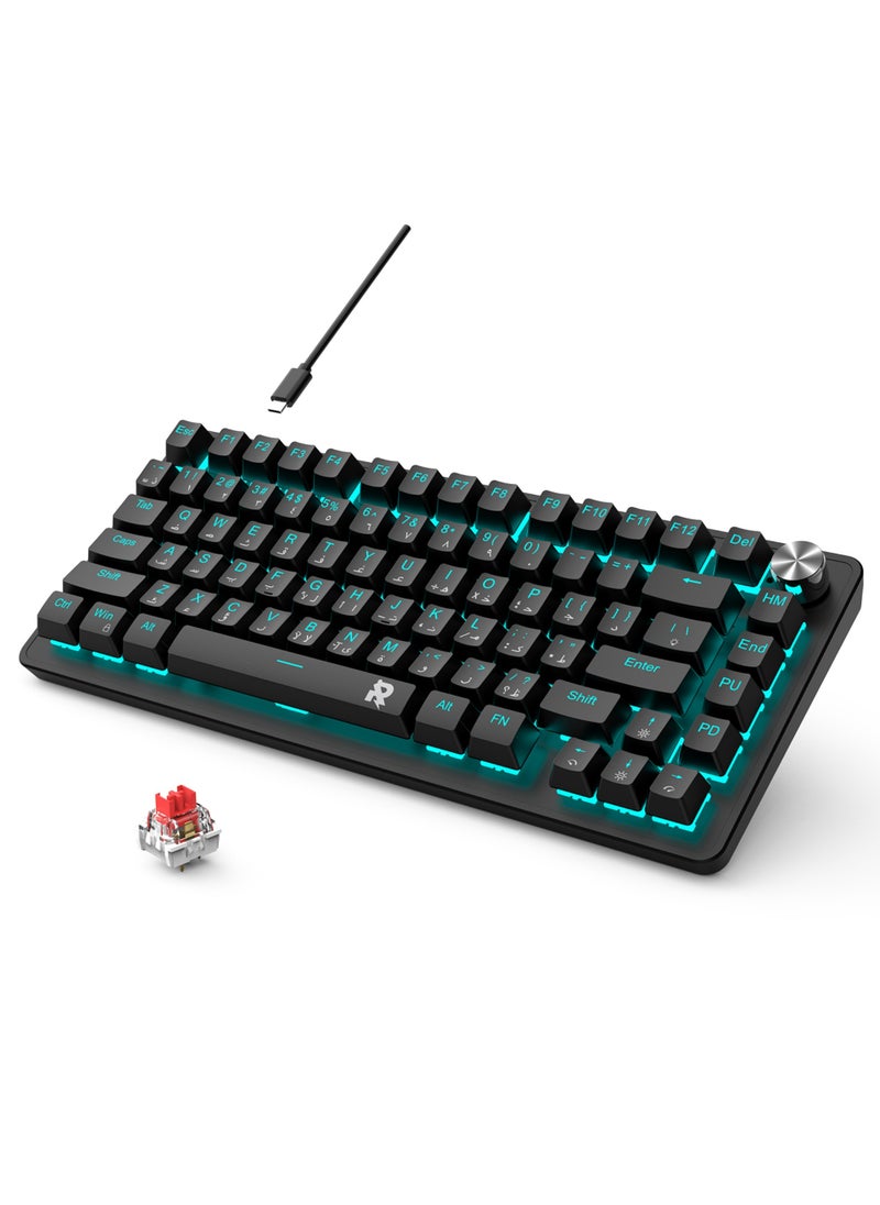 Rock Pow - 70% Gaming Keyboard Arabic English 82 Keys Mechanical Keyboard with Ice Blue Backlit 19 Modes Hot Swap Wired Mini Keyboard PBT Keycaps for PC Gaming and Working (Red Switch) - Image 1