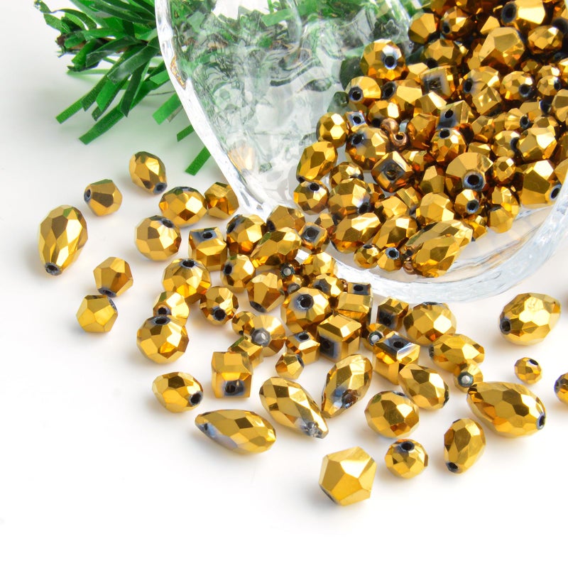 Laopottbeads 1500 Pcs Crystal Glass Beads for Jewelry Making â€“ 12 Styles Bicone, Rondelle, Cube, Teardrop & 3mm Spacer Beads, DIY Bracelet Necklace Earring Craft Kit Random Colors(Coffee Gold) - Image 5