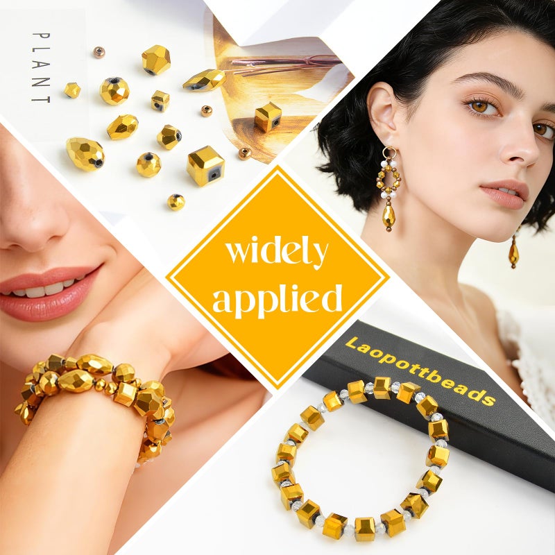 Laopottbeads 1500 Pcs Crystal Glass Beads for Jewelry Making â€“ 12 Styles Bicone, Rondelle, Cube, Teardrop & 3mm Spacer Beads, DIY Bracelet Necklace Earring Craft Kit Random Colors(Coffee Gold) - Image 3
