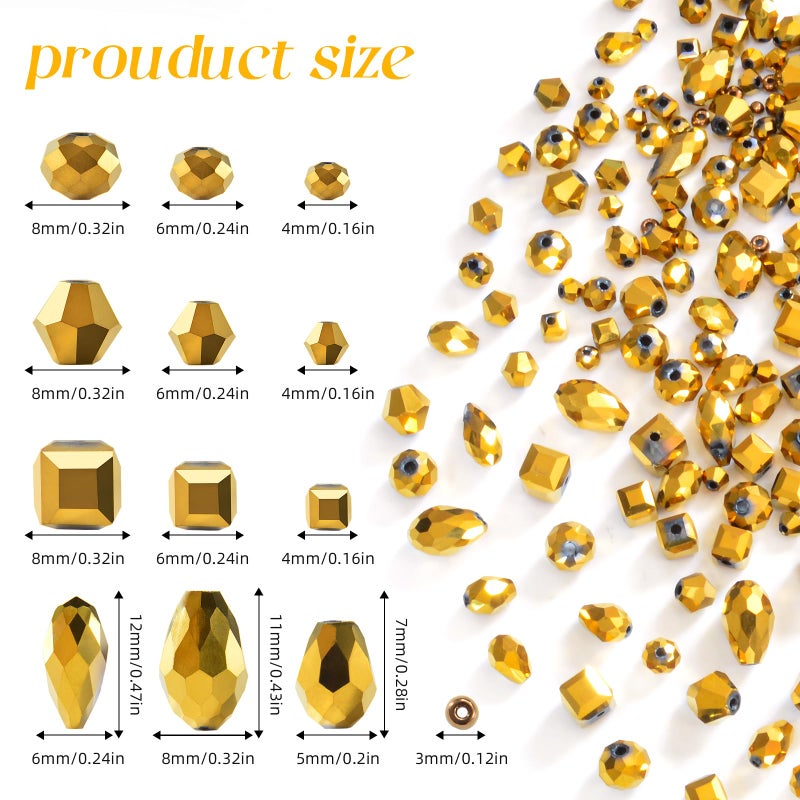 Laopottbeads 1500 Pcs Crystal Glass Beads for Jewelry Making â€“ 12 Styles Bicone, Rondelle, Cube, Teardrop & 3mm Spacer Beads, DIY Bracelet Necklace Earring Craft Kit Random Colors(Coffee Gold) - Image 2