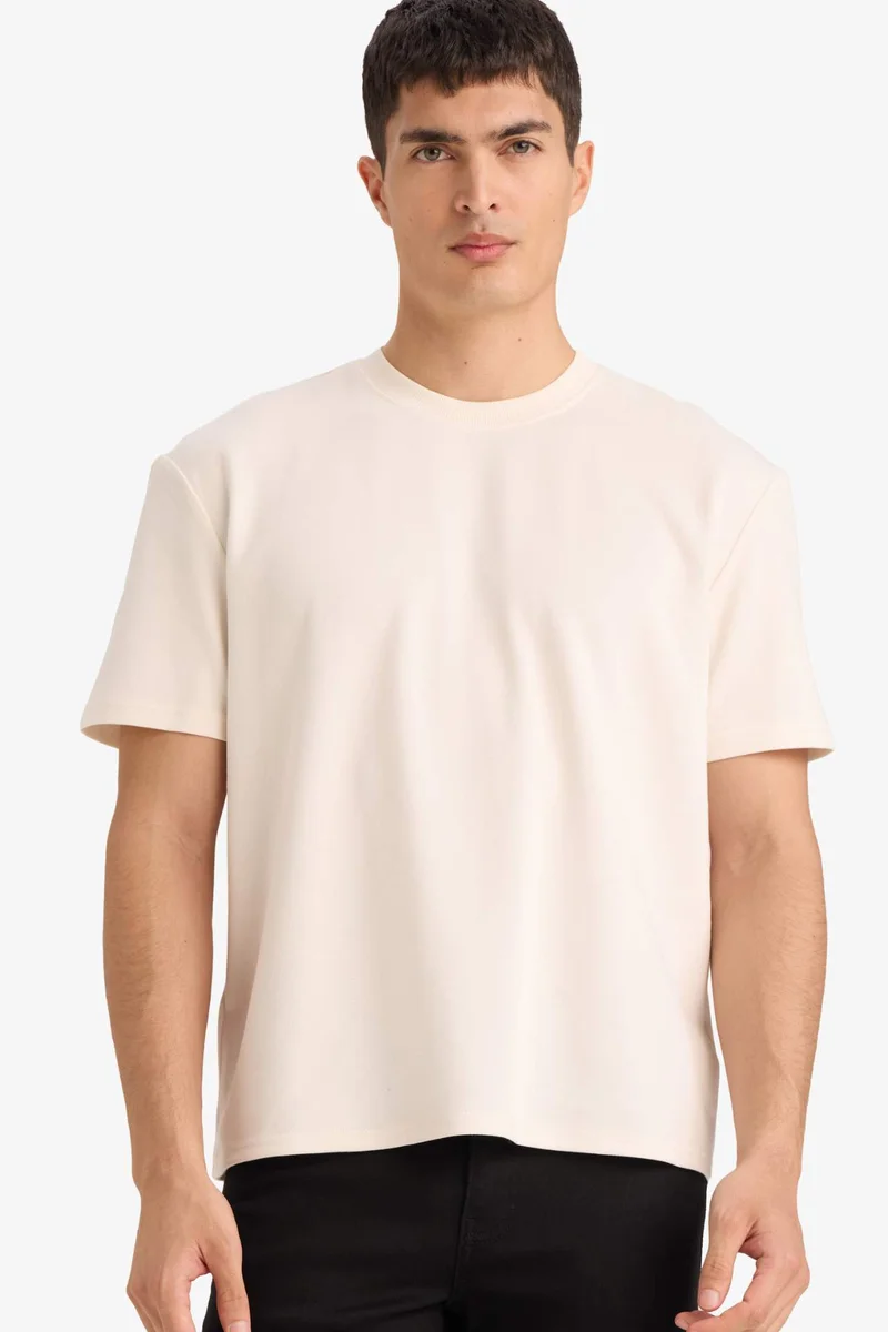 ديفاكتو Regular Fit Crew Neck Twill Short Sleeve T-shirt