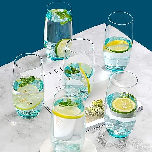 bellemax 300ML Blue Premium Juice Glasses Drinking Glasses,Highball Lead-Free Glasses,Tumblers for Water,Juice,Beer,Cocktail and Mixed Drinks - 6 Pieces,Transparent (BM-06) - Image 5