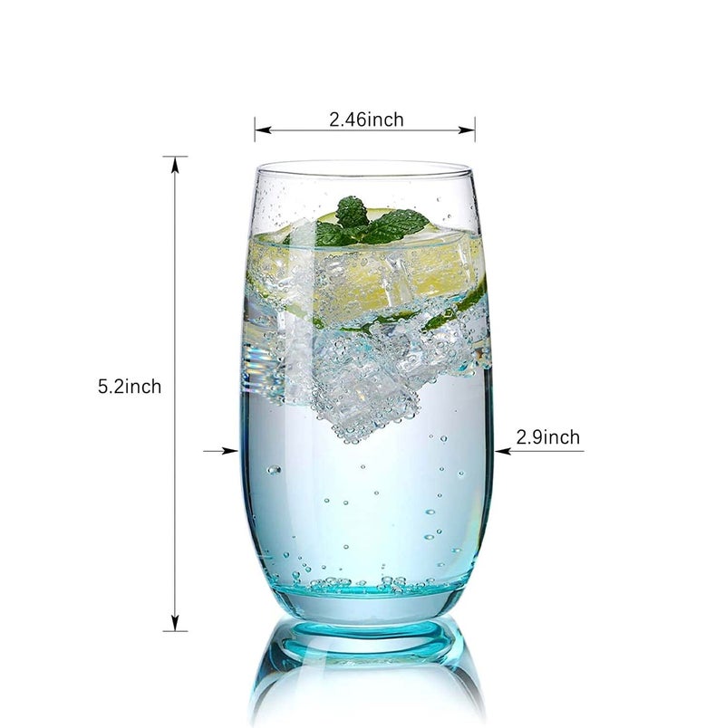 bellemax 300ML Blue Premium Juice Glasses Drinking Glasses,Highball Lead-Free Glasses,Tumblers for Water,Juice,Beer,Cocktail and Mixed Drinks - 6 Pieces,Transparent (BM-06) - Image 3