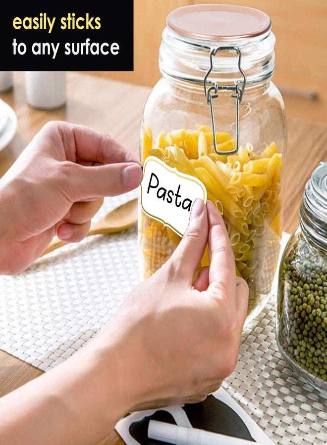 Rousrie Gold Embossed Pack of 72 White Labels For Kitchen Containers Jar Stickers Name Tags Reusable Waterproof Mason Jars Kitchen Pantry, Spice Jars Glass Bottles & Organizing Label with Black Marker - Image 5