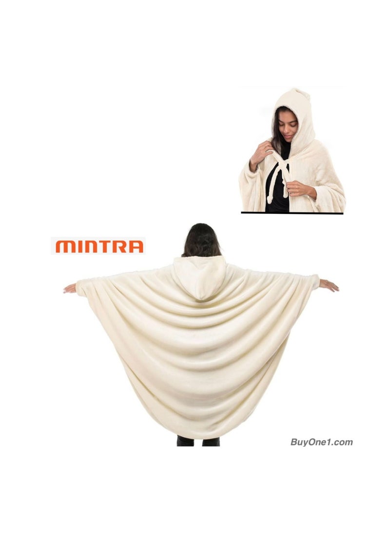 mintra Unisex Blanket Cape/Hoodie - 160*180Cm - Cream - Image 1