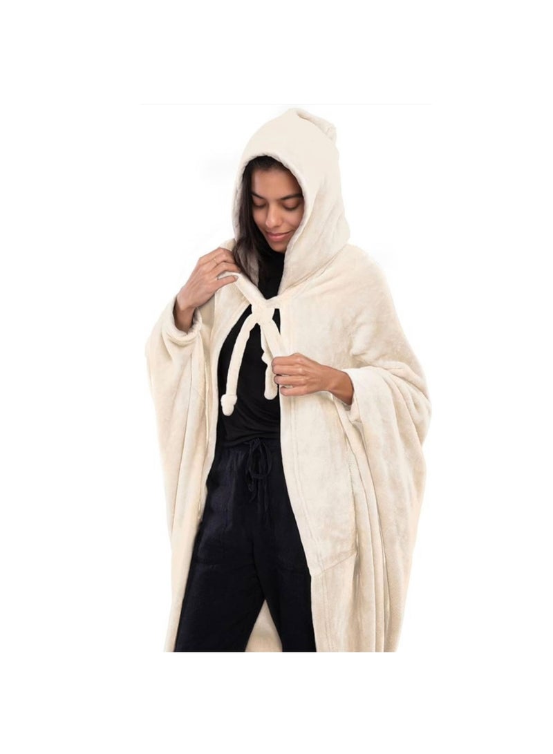 mintra Unisex Blanket Cape/Hoodie - 160*180Cm - Cream - Image 3