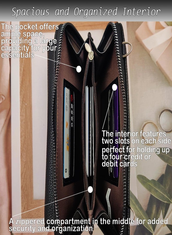 Nalefow Cell Phone Crossbody Lanyard with Zipper Pouch PU Leather Crossbody Phone Bags Purses with Strap Wallet, Black - Image 3