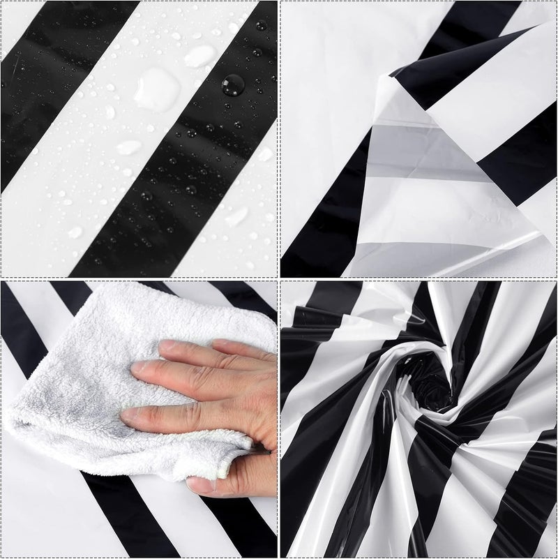 Oudain 3 Pcs Striped Tablecloth 108 x 54 Inch Rectangle Table Cover Disposable Plastic Table Cloth Waterproof Rectangle Tablecloth Plastic Table Cover for Birthday Wedding Bridal Shower (Black White) - Image 3